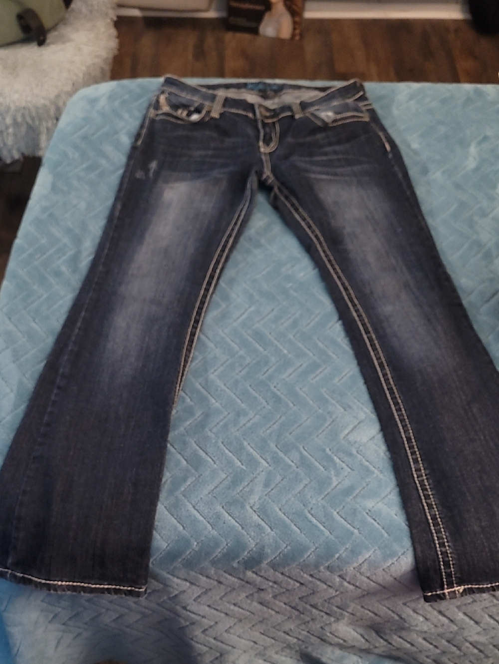 Ariya Dark Wash Boot Cut Jeans with Faded Detailing